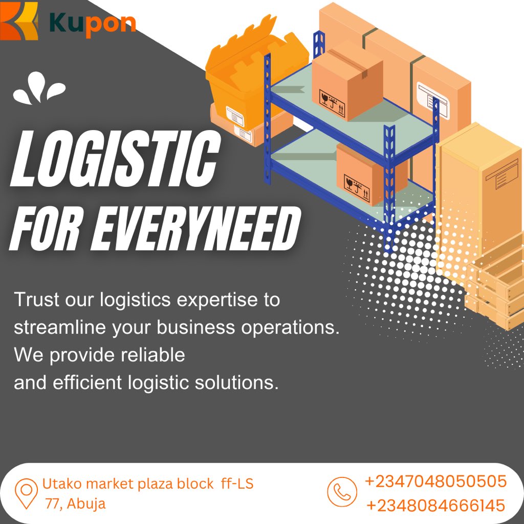 Do you have items to send from Nigeria to other states?

Trust KUPON Logistics to deliver your packages safely and swiftly. 

Ready to ship? 

Visit our experience centres or download the KUPON app to get started today. 

#kuponlogistics
#hyperlocaldeliveryapps
#wedeliver