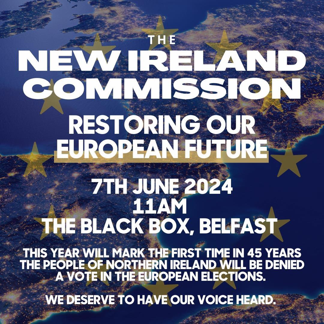 In June millions of Europeans will go to the polls to vote for a new European Parliament, but for the first time in 45 years people in NI will be denied that right. Join @NewIrelandComm on election day, June 7th, as we look to restore our European future. eventbrite.com/e/the-new-irel…