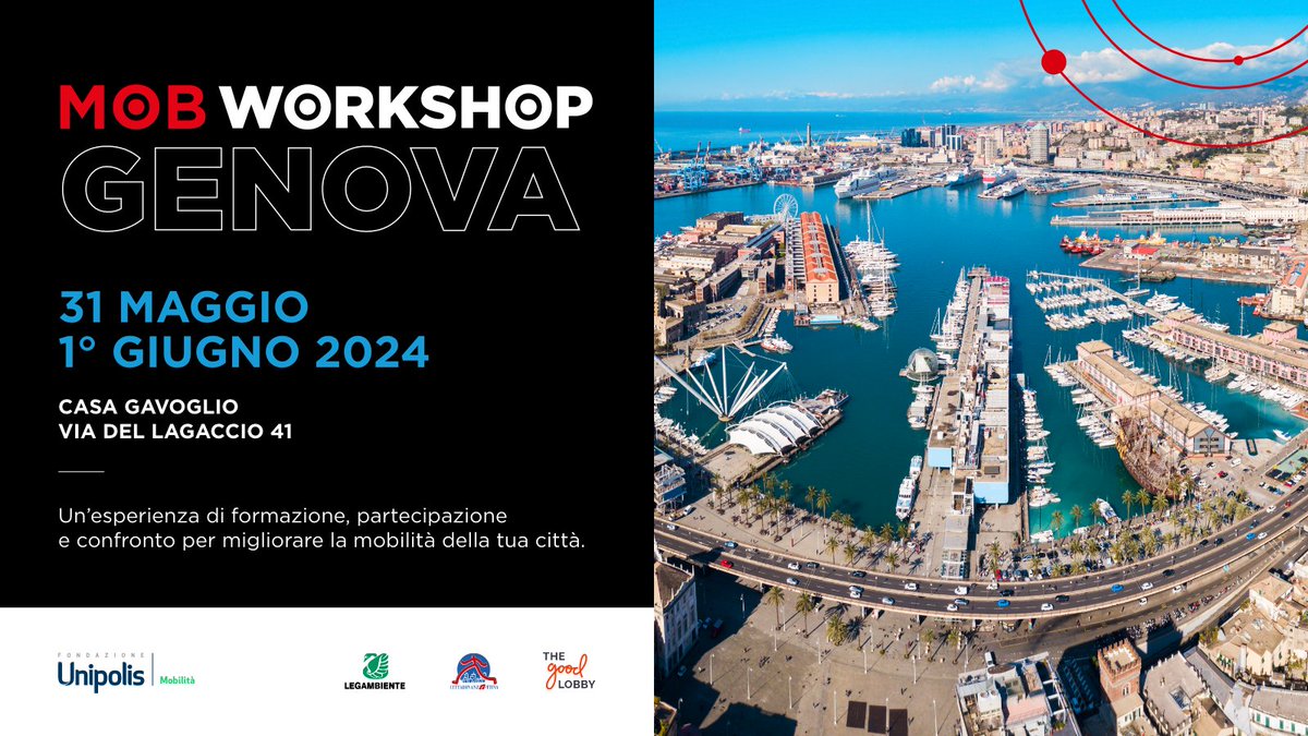 (1/2)💬Cosa ne pensi del futuro della mobilità e dei trasporti di #Genova? Hai qualche idea che potrebbe fare la differenza?

📌Ti aspettiamo il 31 maggio e il 1° giugno presso Casa Gavoglio per un workshop gratuito sulla mobilità sostenibile.

&gt; bit.ly/4brb1Tx