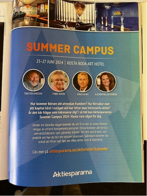 j_olavi's tweet photo. Denna begivenhet vill man ju inte missa för allt smör i Småland. Passa på att gå på @aktiespararna s Summer Campus 25-27 juni! Alltid välbesökt med många olika talare. Som jag till exempel! #aktiespararna #alpcot #börsen https://t.co/CH6pxXKrL3