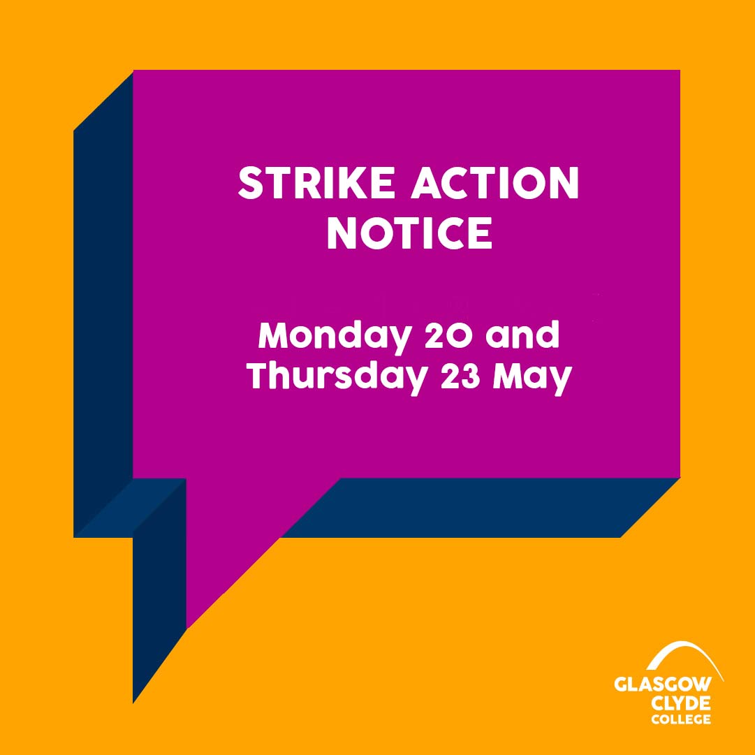 Due to ongoing national industrial strike action by EIS-FELA, there is likely to be significant disruption to day classes at our campuses on Mon 20 & Thurs 23 May. Your class may not run on this date unless you have been specifically told otherwise. More➡️ bit.ly/3V4azF2