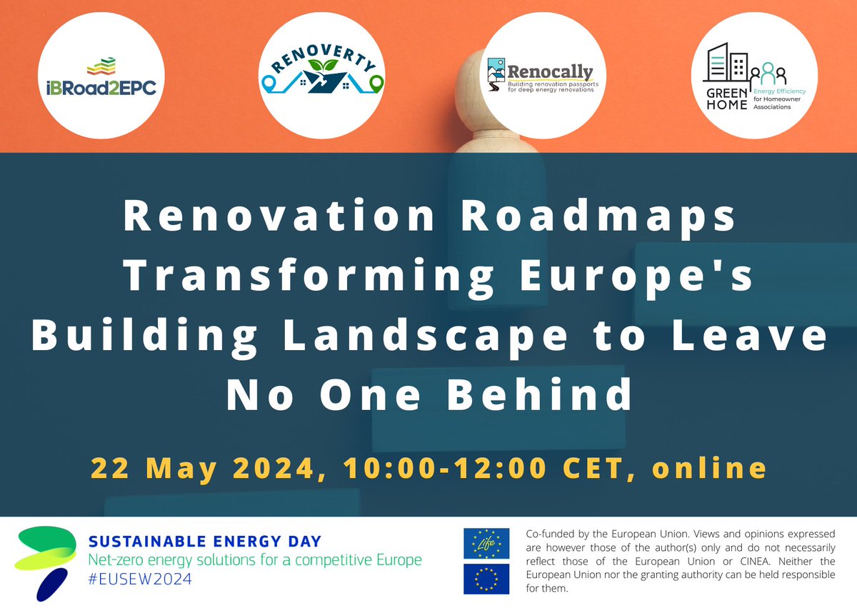 RENOVERTY Project (@renovertylife) on Twitter photo 💪 Be a part of the action at our #EUSEW2024 Sustainable Energy Day!
🏗 Register to our event on #renovation roadmaps, organised with <a href="/H2020iBRoad2EPC/">iBRoad2EPC (follow-up to iBRoad project)</a>, #RENOCALLY & #GREENHome to ensure no one is left behind in this large-scale building transformation 👉 ieecp.org/events/renovat… 💪 Be a part of the action at our #EUSEW2024 Sustainable Energy Day!
🏗 Register to our event on #renovation roadmaps, organised with <a href="/H2020iBRoad2EPC/">iBRoad2EPC (follow-up to iBRoad project)</a>, #RENOCALLY & #GREENHome to ensure no one is left behind in this large-scale building transformation 👉 ieecp.org/events/renovat…