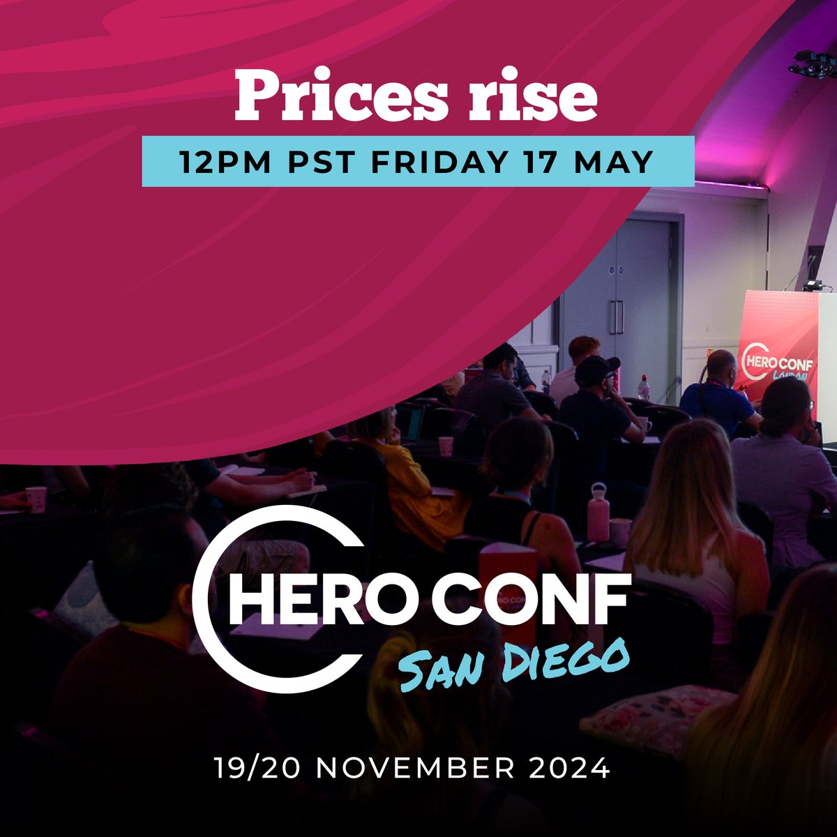 Want to join us for the return of #HeroConf - the world's biggest specialist paid search and social media advertising conference in San Diego this November?

Brought to you by the team behind @ppchero & @brightonseo 

Prices rise today midday PT

ppchero.com/hero-conf/