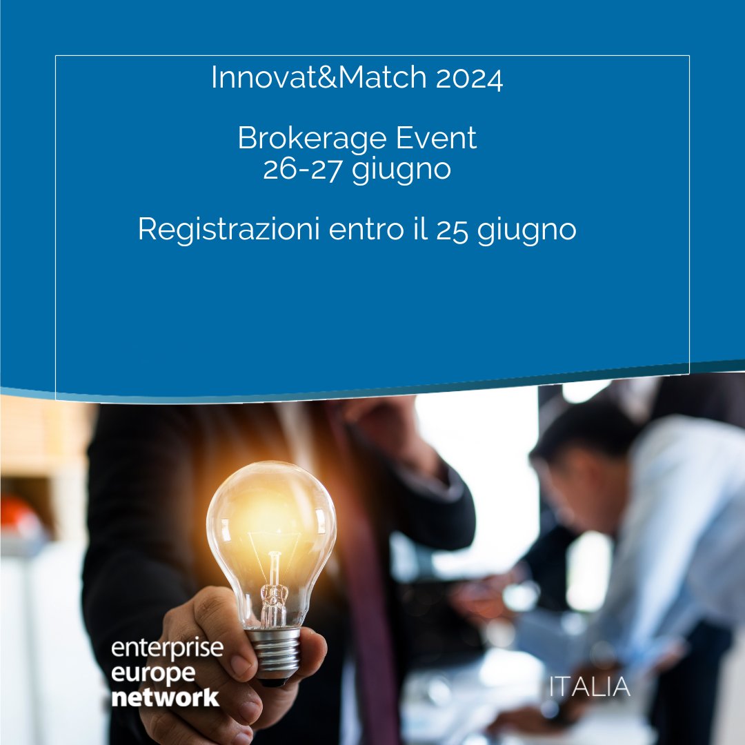 ❗️Lazio Innova, partner della Rete @EEN_Italia, co-organizza il brokerage event virtuale Innovat&Match 2024 ⏰Registrazioni entro le ore 13:00 del 25 giugno 2024👇 innovatmatch-2024.b2match.io/signup #EENCanHelp