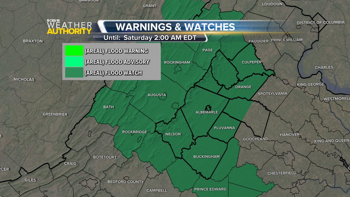 A Flood Watch is now in effect until May 18 10:00AM for the following counties: Fluvanna, Prince Edward, Lunenburg, Nottoway, Louisa, Amelia, Cumberland. Flooding is possible in the watch area.