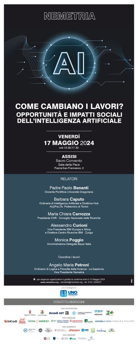 Uno Informatica sostiene e organizza, in collaborazione con Nemetria, l’incontro: Come cambiano i lavori? Opportunità e impatti sociali dell’#intelligenza artificiale. #AI #artificialintelligence nemetria.org/iscrizione-con…