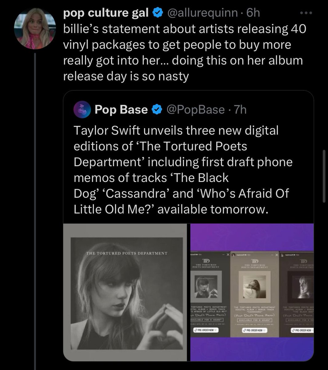 Stan being happy over Billie 'shading' Taylor while getting mad at Taylor for shading back - a thread.