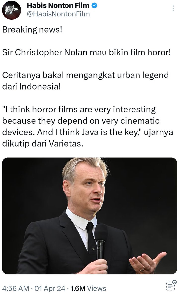 Ingat kata Sir Christopher Nolan, 'Java is the key'