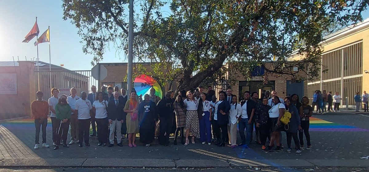 This #IDAHOBIT we raise the progressive Pride flag at @EUinSA and celebrate our new rainbow 🌈 driveway. Everyone, regardless of race, religion, color, creed, and sexual orientation, shall always feel welcome and protected in our Delegation #Spread Love Not Hate