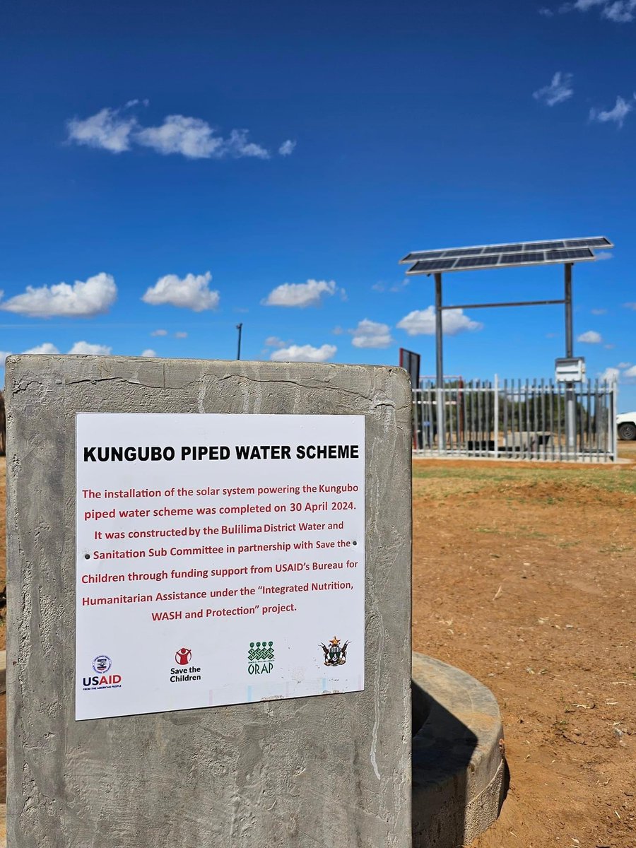 #ExcitingNews: The Kungubo Piped Water Scheme in Bulilima 🇿🇼 will provide easy access to clean and safe water for 120 households, translating to around 600 people, as well as 324 learners (188 girls and 136 boys) at Kungubo school. 👏🏼@USAIDSavesLives @UsaidZimbabwe