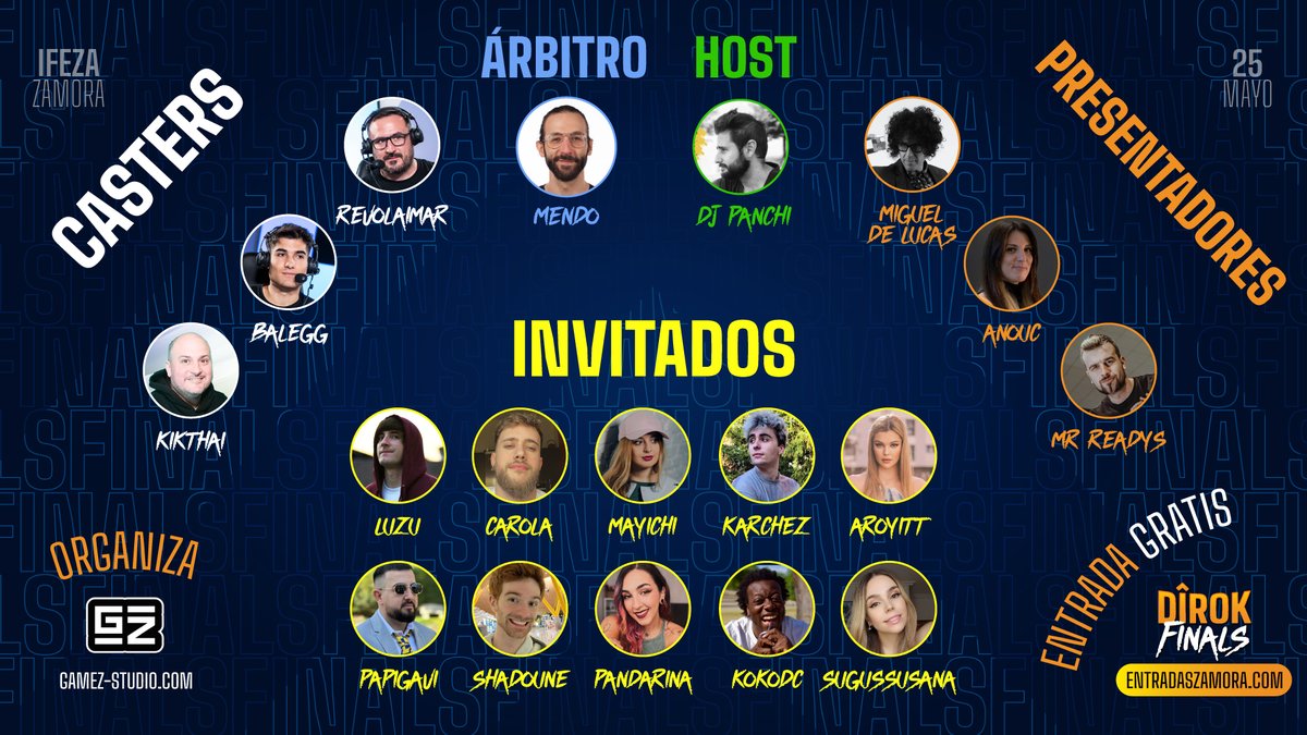 #DîrokFinals tiene a los mejores 🤩 Y tú, puedes estar con todos GRATIS Prepárate para la que tenemos montada el día 25 de mayo en #Zamora y, ¡Consigue tu entrada YA! 👇🏻 🎟️🔗Entrada gratuita: entradaszamora.com