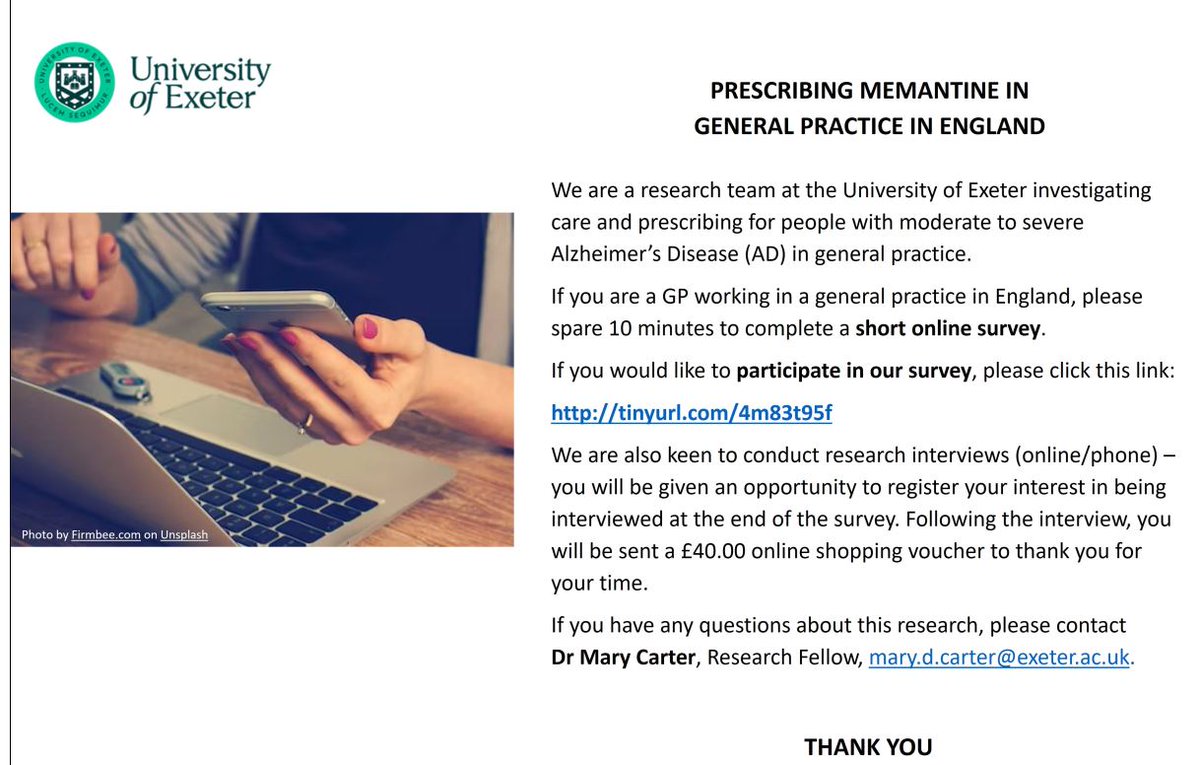 APEx (also on Blue Sky) (@uoeapex) on Twitter photo Calling all GPs in England! Help shape the future of healthcare by sharing your insights on caring for those with moderate to severe Alzheimerās Disease. Take the 10-min survey for University of Exeter research. Click here štinyurl.com/4m83t95f <a href="/uniofexeHLS/">University of Exeter Faculty of Health & Life Sci</a>, <a href="/ExeterMed/">Exeter Med School</a> Calling all GPs in England! Help shape the future of healthcare by sharing your insights on caring for those with moderate to severe Alzheimerās Disease. Take the 10-min survey for University of Exeter research. Click here štinyurl.com/4m83t95f <a href="/uniofexeHLS/">University of Exeter Faculty of Health & Life Sci</a>, <a href="/ExeterMed/">Exeter Med School</a>
