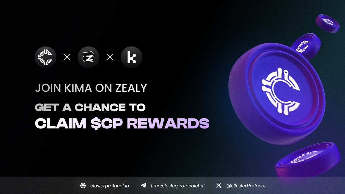 Cluster Protocol x Zealy x Kima 🤝 Join the incredible @KimaNetwork community on @zealy_io 🚀 Dive into Cluster Protocol's quests on their Zealy board and score extra $CP rewards from us. Don't miss out, this is your chance to stack up on $CP 😉 👇🏻 zealy.io/cw/kimanetwork…