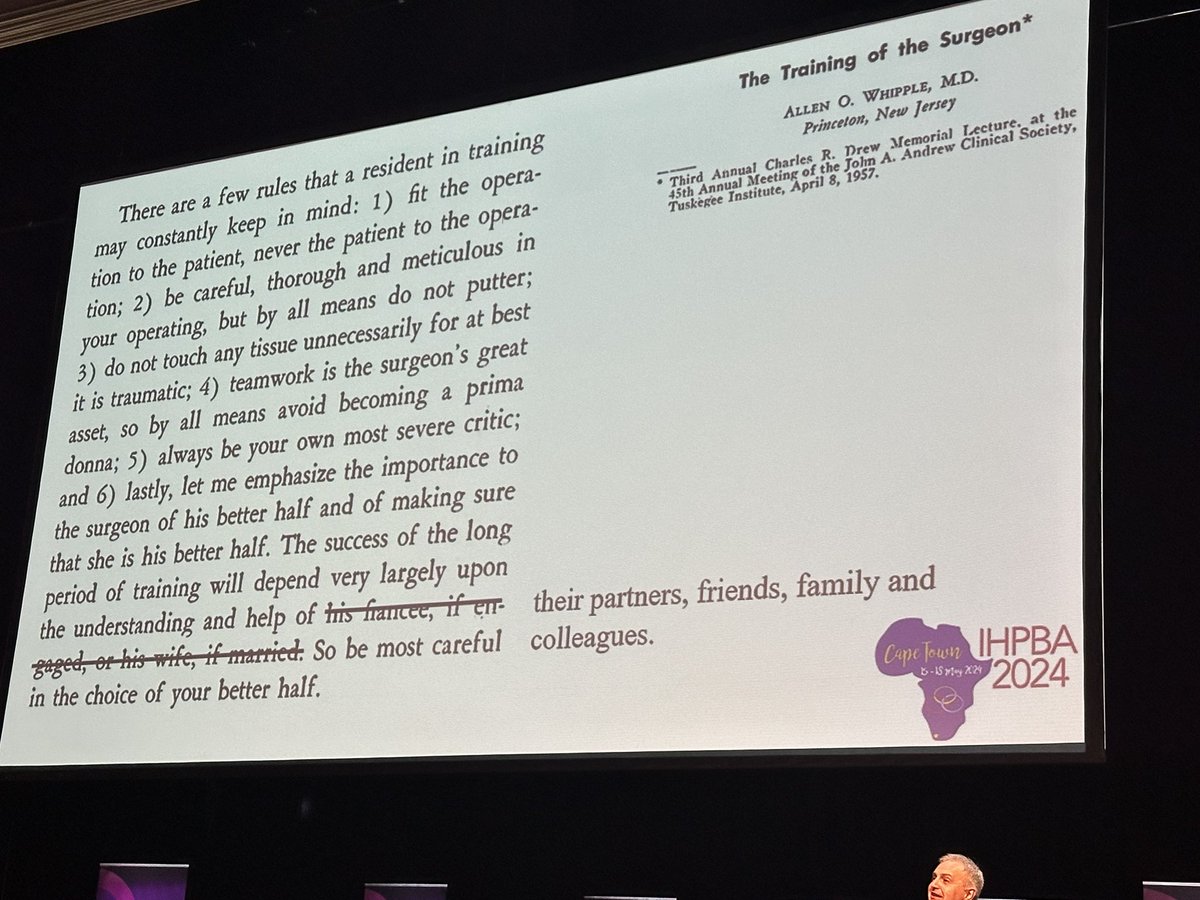 Training in #Pancreas #Surgery: the legacy of Claudio Bassi elegantly explained by @SalviaRobi @PancreasVerona with some lessons from Allen O Whipple! #IHPBA24