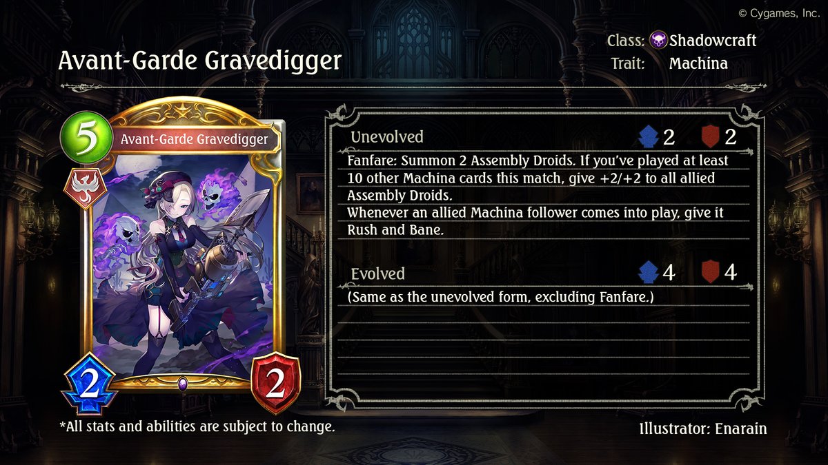 New Heroes of Shadowverse card reveal!

Avant-Garde Gravedigger

This Shadowcraft card is one of the additional cards for Heroes of Shadowverse that will be released in the v4.5.20 update!