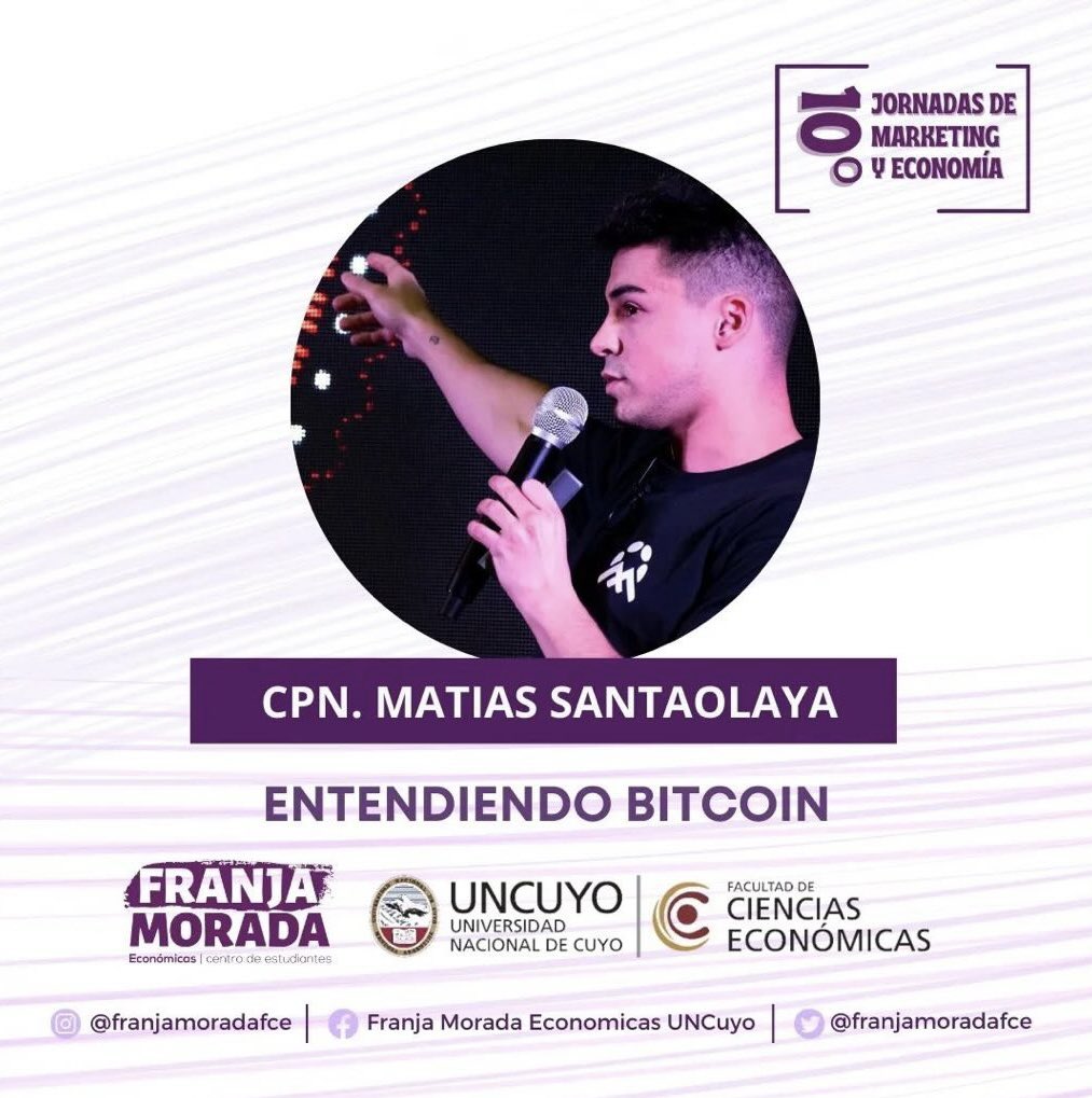 Hoy estaré en @UNCUYO dando una charla sobre los conceptos básicos de #Bitcoin y por qué considero que es una de las invenciones más importantes de la historia. ¡Nos vemos ahí! 😉