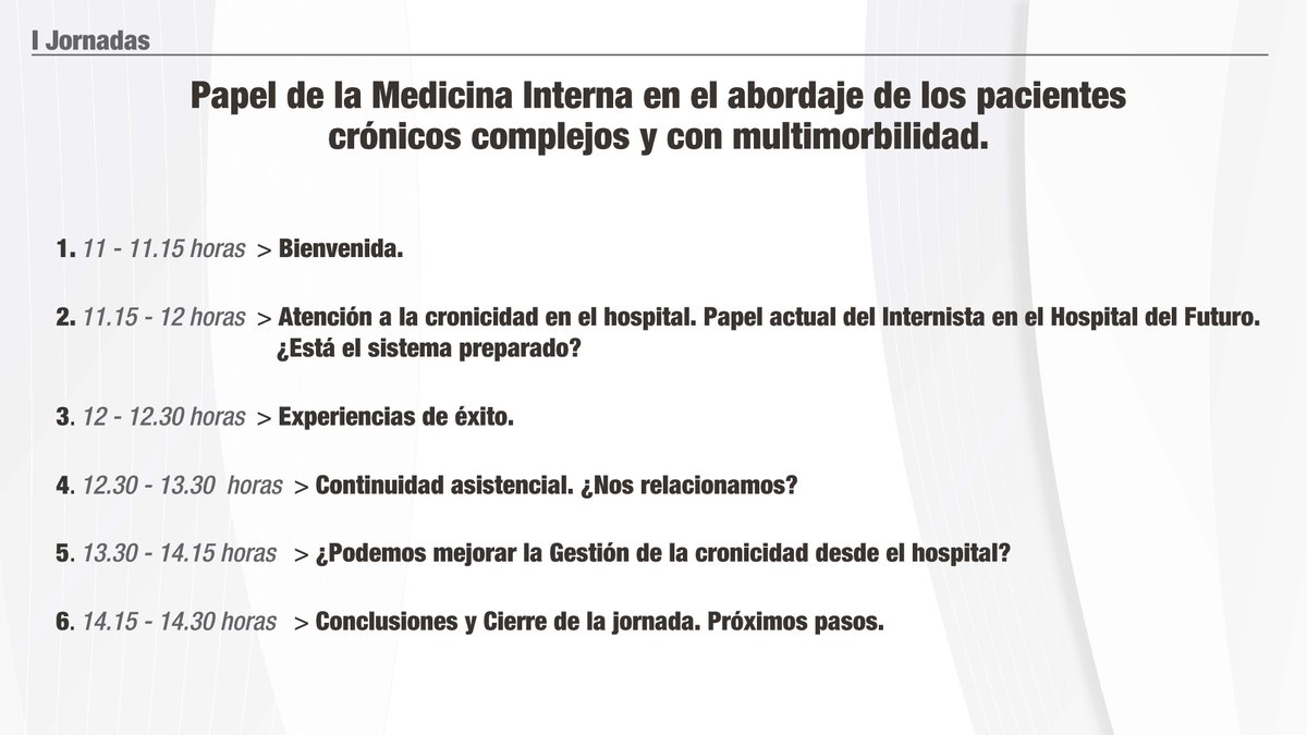 📢🔴¡Ya no queda nada! Este próximo lunes, 20 de mayo, organizaremos en la Sala Clara Campoamor del @Congreso_Es, en horario de 11:00 a 14:30, las 'I Jornadas 'Papel de la #MedicinaInterna en el abordaje de los #pacientes crónicos complejos y con #multimorbilidad' 🏥🩺
ℹ️ Toda la