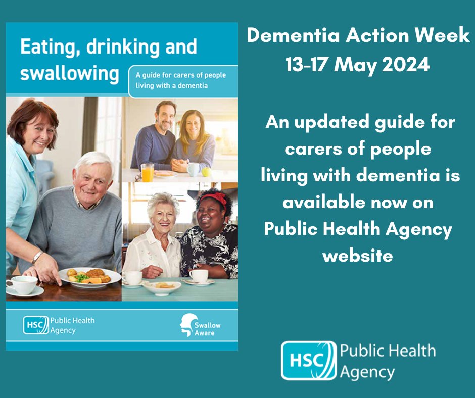 Up to 85% of people living with dementia experience eating, drinking and swallowing difficulties (dysphagia). The PHA has produced an updated guide in partnership with @Dementia_NI to provide carers with information and helpful tips. Download guide here pha.site/EatingDrinking…