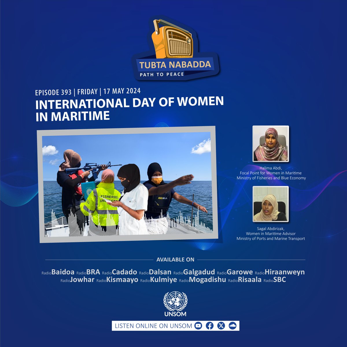 This week on #TubtaNabadda: Ahead of the International Day for Women in Maritime, join @MFBESomalia's Halima Abdi and @MOP_Somalia's Sagal Abdirizak as they highlight the need for empowering #women to utilise the full potential of the ‘blue economy’ for #Somalia's development.