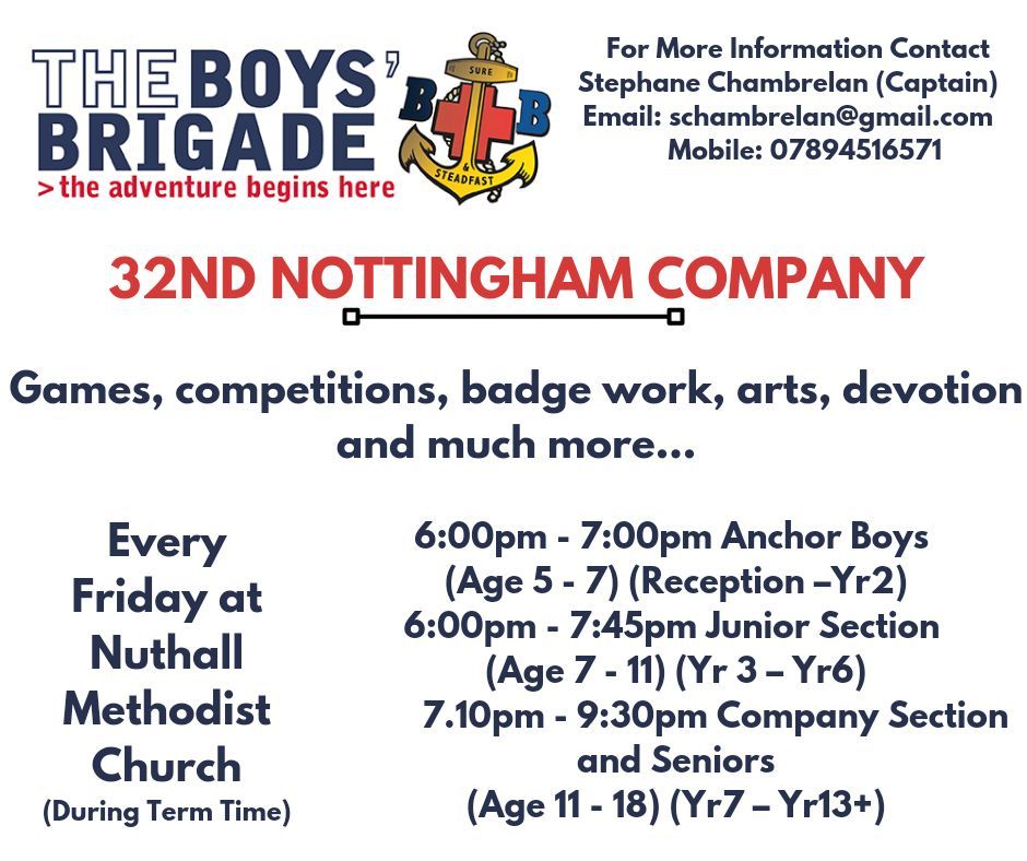 Boys' Brigade welcomes boys, from the age of 5, to enjoy a whole host of exciting activities. All are welcome at #NuthallMethodistChurch