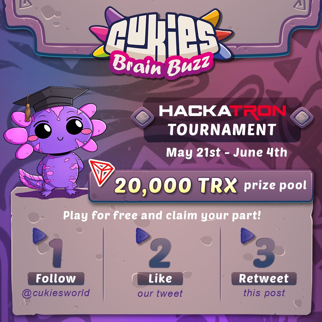 🚨 Exciting News! 🚨

Join our Cukies Brain Buzz HackaTRON Tournament and test your trivia skills for a chance to win your share of 20,000 TRX in prizes! 🏆💰

To enter:
1. Follow us
2. Like this tweet
3. Retweet

Visit brain-buzz.cukies.world for more info! 📚🧠