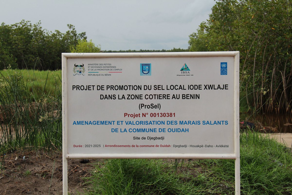 Le Ministre des PME, le Maire de Ouidah, S.E Mme l’Ambassadrice d'Afrique du Sud🇿🇦, le RR & RRA a.i du @PNUDBenin étaient en visite à Djègbadji pour apprécier l’état d’avancement des travaux de construction de l’usine semi moderne de production du sel local xwlajè #ProSel #IBSA