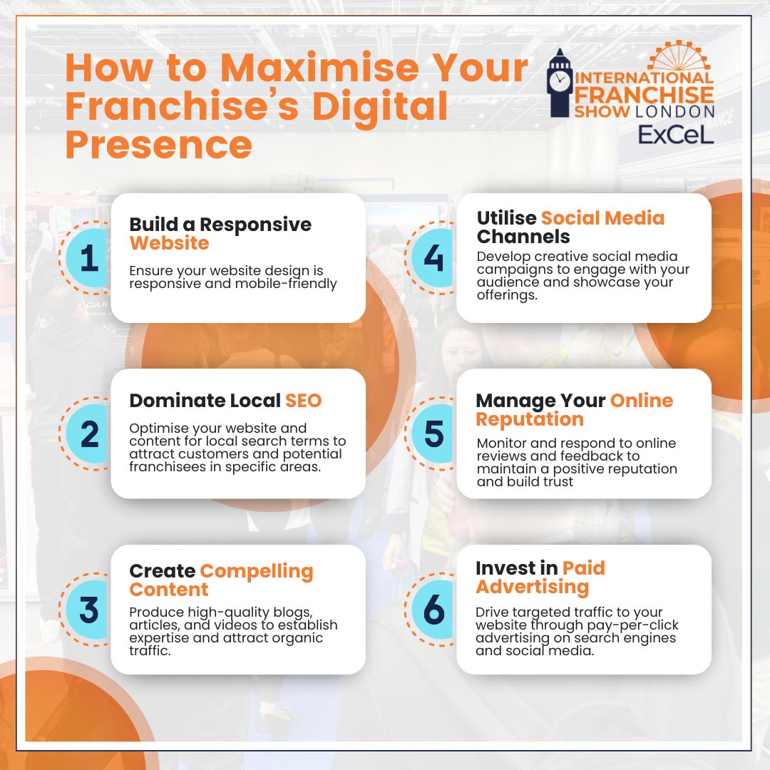 💻🚀 Maximising your franchise's digital presence is crucial in today's business landscape for several reasons. Learn how to go about this with these powerful strategies 💡💻

#InternationalFranchiseShow #IFS25 #IFS #Franchising #Franchisor #Franchisee #FranchiseEntrepreneur