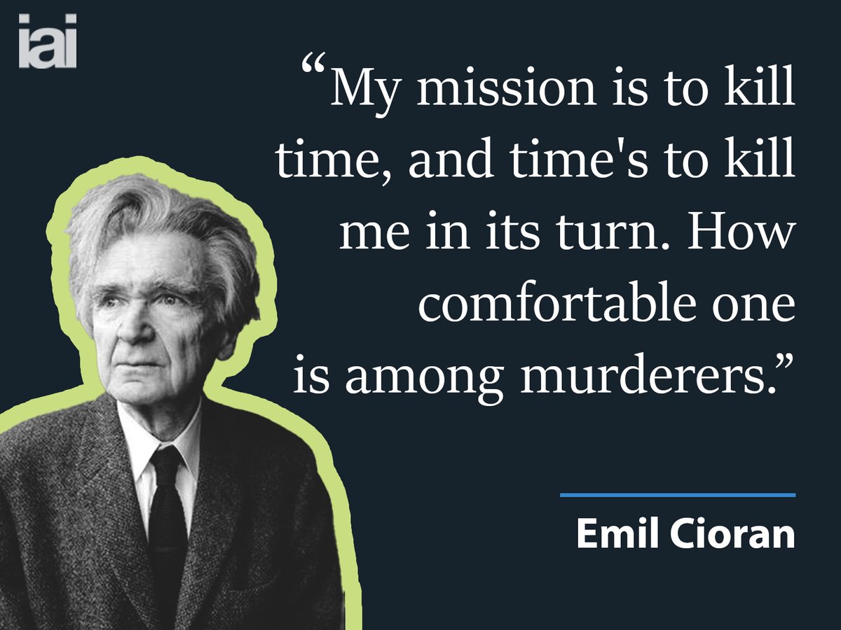 'My mission is to kill time, and time's to kill me in its turn. How comfortable one is among murderers.' – Emil Cioran Follow us for your daily dose of philosophy. 💭 #QuoteOfTheDay #Quotes #EmilCioran