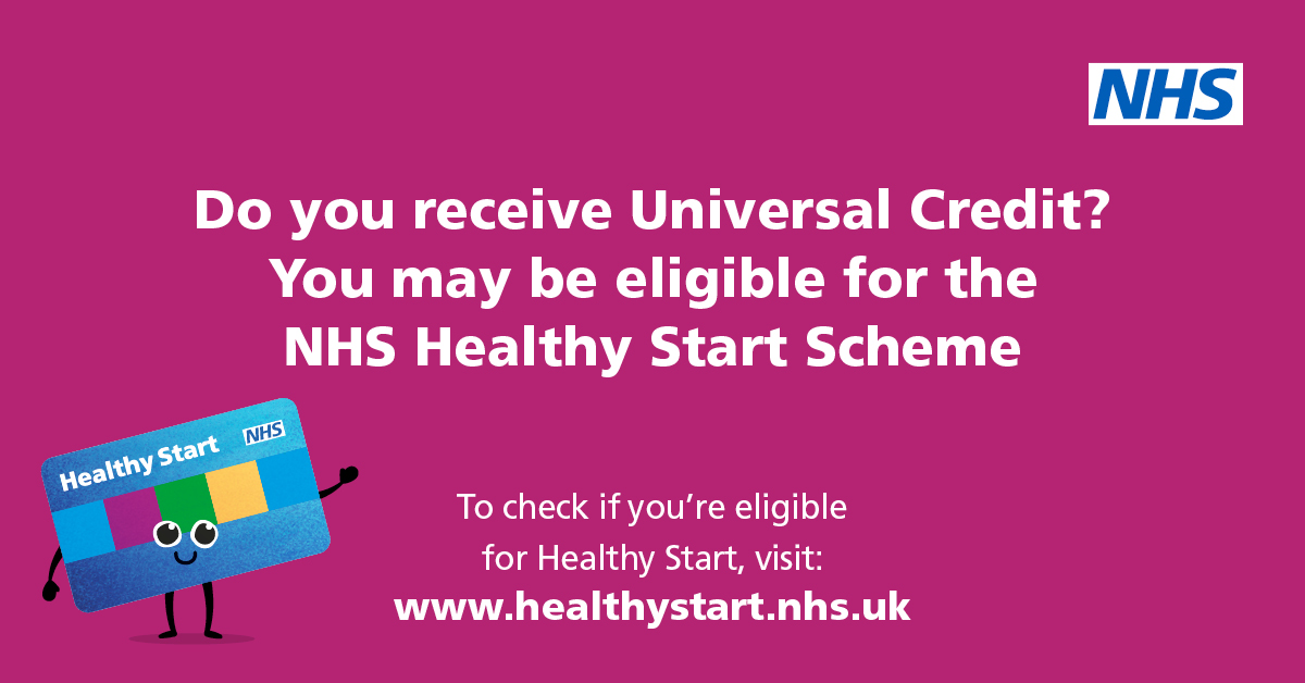 If you receive Universal Credit, you might be eligible for the NHS Healthy Start scheme, entitling you to help towards the cost of healthy food and milk. To check if you're eligible, visit our website 👉healthystart.nhs.uk