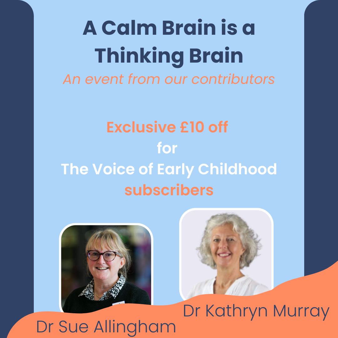 We've teamed up with our contributors Dr Sue Allingham and Dr Kathryn Murray to give TVOEC subscribers £10 off their fantastic event: Sign up to the our newsletter for the discount code: …ofearlychildhood.us18.list-manage.com/subscribe?u=0b… #TVOEC #TheVoiceOfEarlyChildhood #EarlyChildhood #EarlyYears