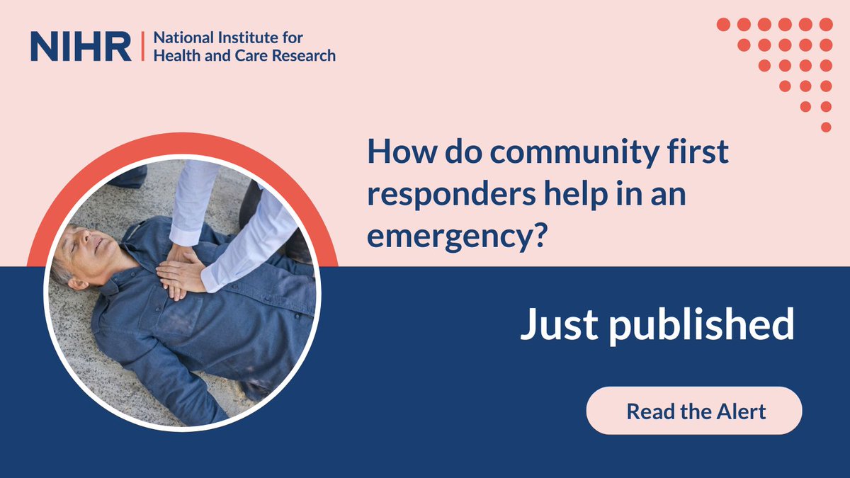 How do community first responders help in emergencies? Research found that responders: 📞 arrive before ambulances in 1 in 11 of the most serious calls 💙 provide reassurance ⏲️ help #ambulance services meet response time targets Read more: evidence.nihr.ac.uk/alert/how-do-c… @ParamedicsUK