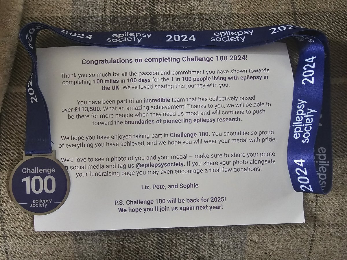 Got my medal for the 100 mile epilepsy challenge today 😊 #epilepsy #epilepsyawareness