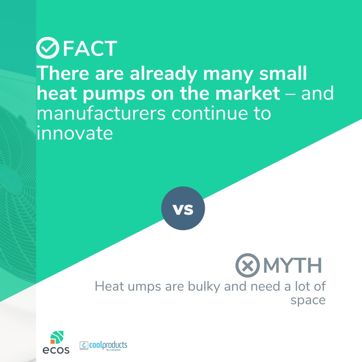 ✅ Fact vs myth ❌ 🤏 There are already many small heat pumps on the market – and manufacturers continue to innovate. 🔗 Read the myth-buster: ecostandard.org/publications/m…