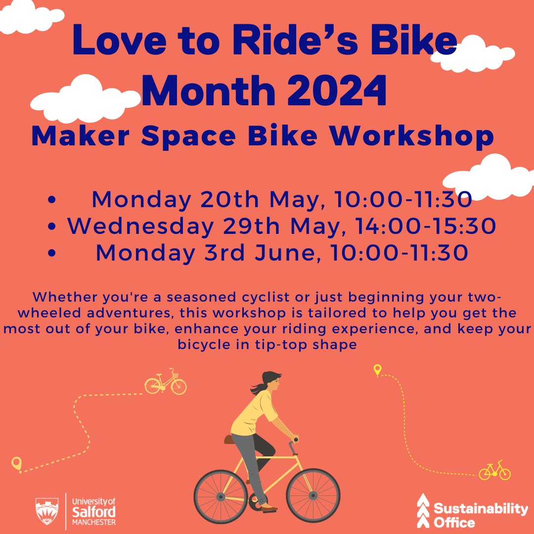 🚲As part of Bike Month and World Bicycle Day the Maker Space is hosting three bike maintenance sessions: • Monday 20th, 10:00:-11:30 • Wednesday 29th, 14:00-15:30 • Monday 3rd June, 10:00-11:30 💻To book onto a session or find out more use: bit.ly/MSBWorkshop