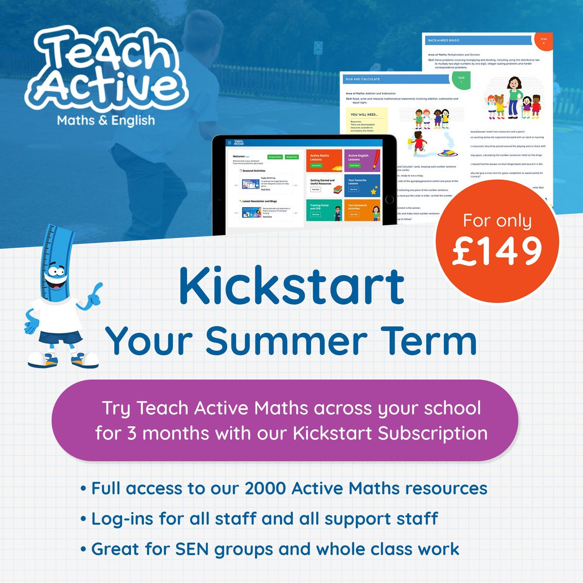 Take your #MathsLessons outside with our new 3-month Kickstart Subscription for only £149🏃‍♂️ Our Kickstart Subscription offers complete access to over 2000 resources that encourage #Outdoor and #ActiveLearning. Find out more 👉 buff.ly/49xRjUn #Edtech #school #learning