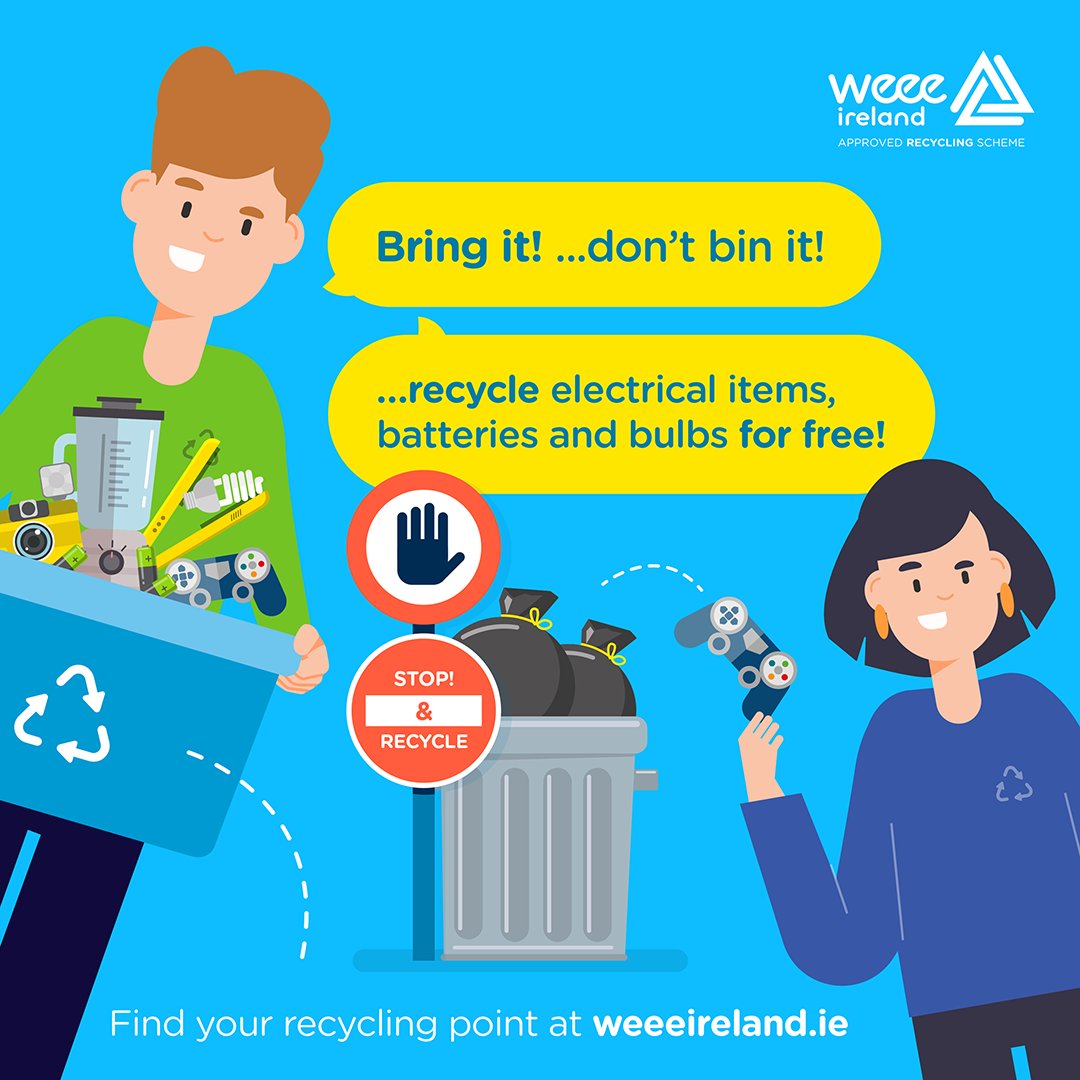 Bring It - Don't Bin It! Instead of binning your e-waste, remember you can recycle your old & broken electrical items for free at our Derrinumera and Rathroeen Civic Amenity Sites or your nearest electrical retailer. Find your nearest retailer ➡️ bit.ly/3qKTO1Y