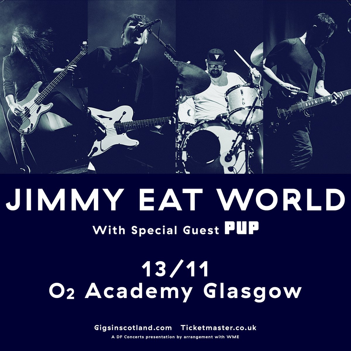 Hitting the road on a huge European tour, alternative-indie band @jimmyeatworld head here Wed 13 Nov. Tickets on sale now. 🤘 🎟️ amg-venues.com/XXif50RGHhq #O2AcademyGlasgow