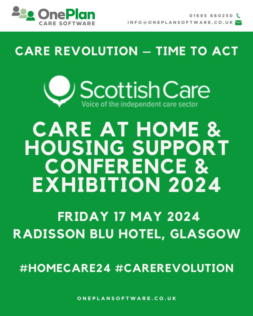 We're thrilled to be at the Care at Home &amp; Housing Support Conference &amp; Exhibition today in Glasgow! 😍
If you're attending, we'd love to talk and shape the future of care services. Let's transform care together! 🌟

#homecare24 #carerevolution #oneplancare #carecommunity