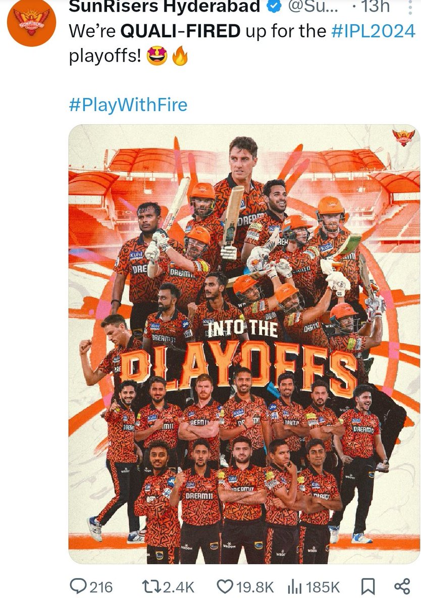 SRH has a huge presence in Social media and a quality fan base despite having no Indian superstars in their team 👏 🫡