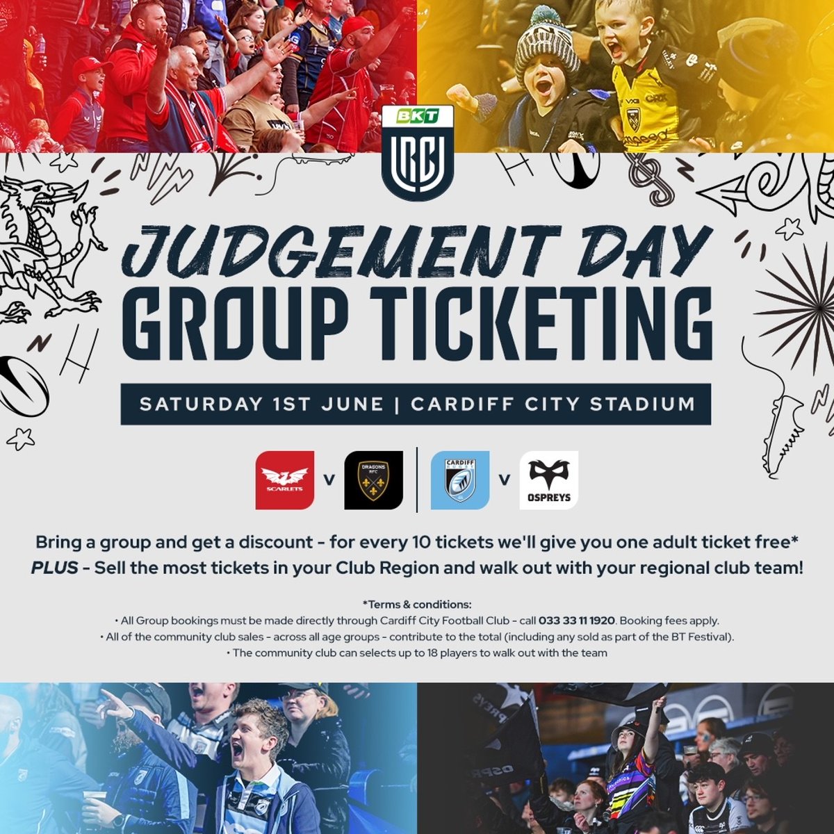 Support the Blue and Blacks at Judgement Day in force with the Group Ticket offer 🧑‍🤝‍🧑

Bring a group of 🔟 or more and get a discount ⤵️

📞 033 33 11 1920

#AlwaysCardiff 🔵⚫️