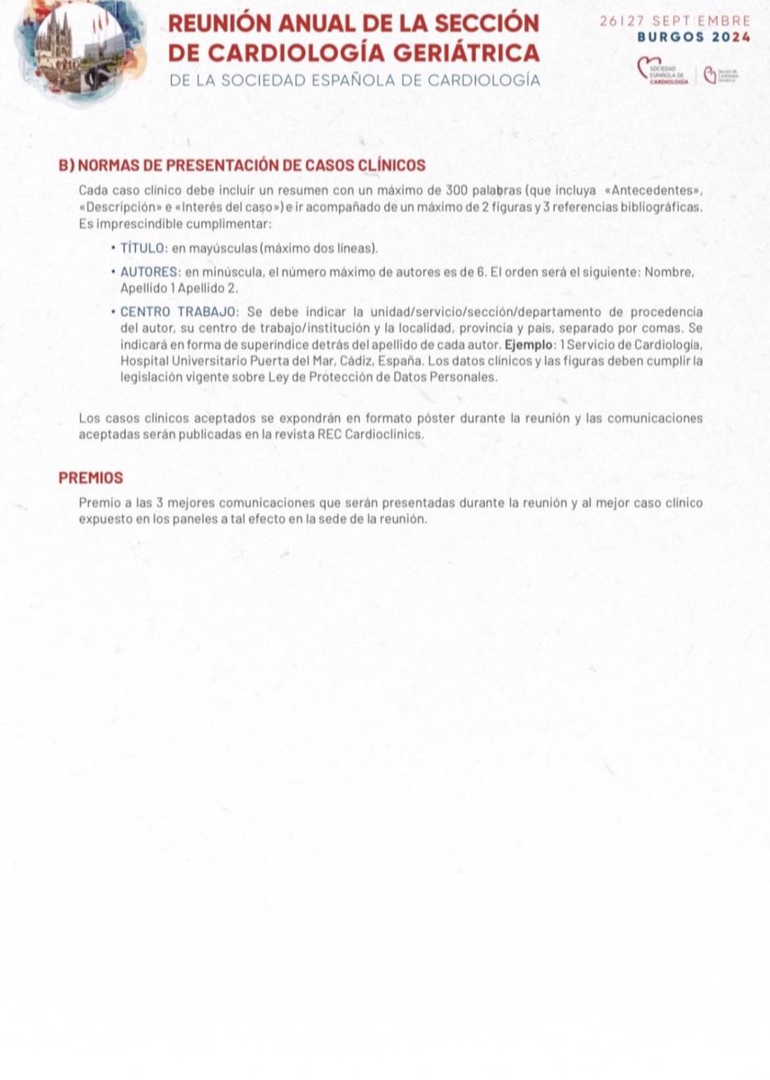 📣Os recordamos que aún estáis a tiempo de enviar casos clínicos y comunicaciones para #geriatrica24 Las comunicaciones aceptadas serán publicadas en #RECardioClinics☺️ 🗓️Deadline: 14 de junio 📭 Envíanos tu trabajo a cardiogeriatrica@viajeseci.es No esperes más!!!😃 Info👇