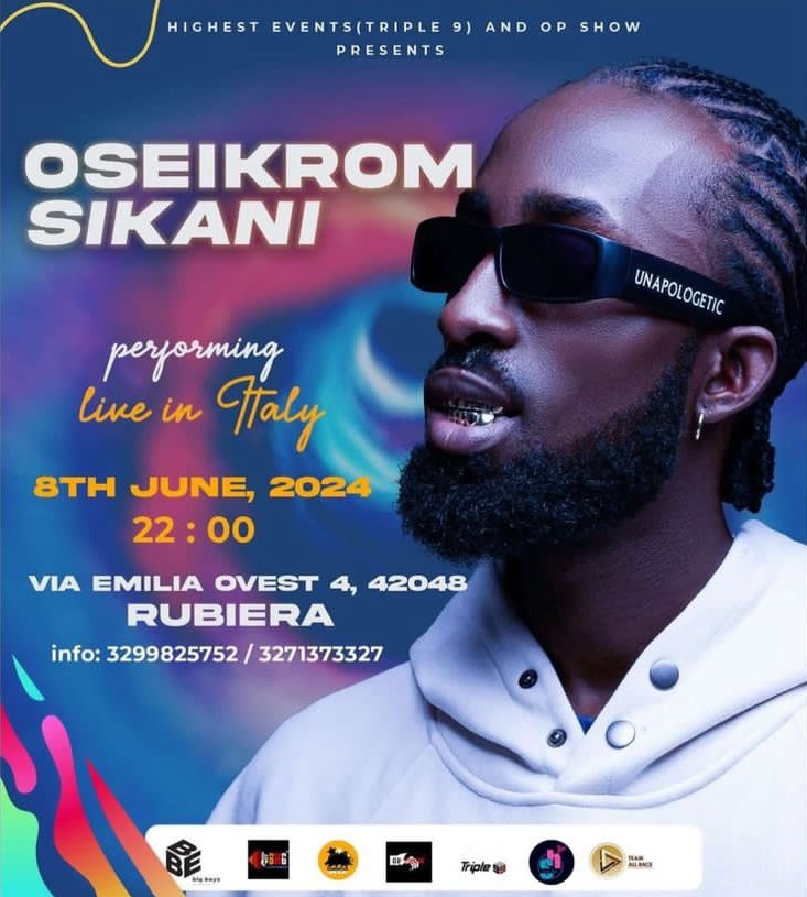Obiba Jk live in Italy 🇮🇹 Buy your tickets now A A .. SHOW TIME @triplegordie @erny_highest @op_show_