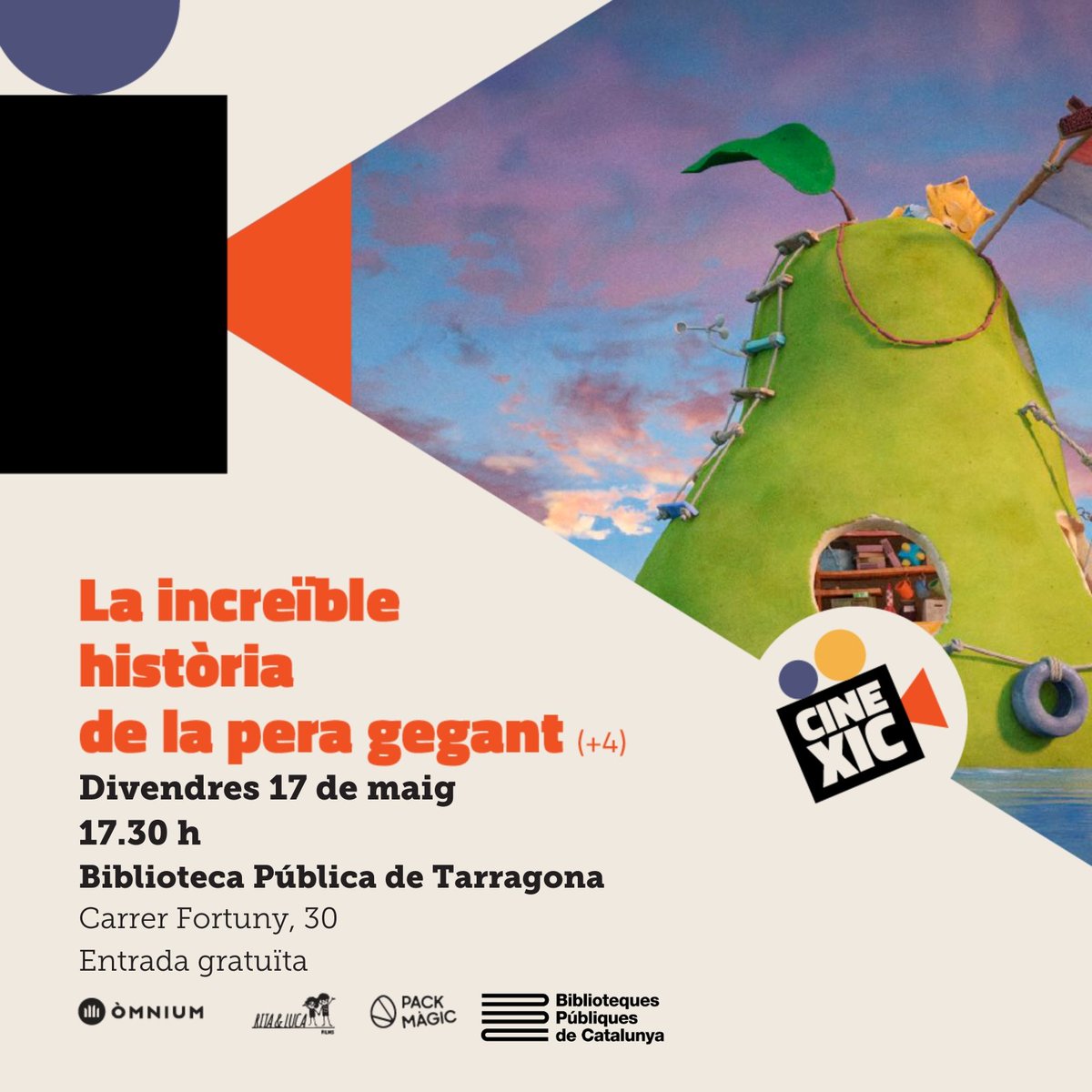 🤩🍿 Quina flaire de #cinema! Arriba una nova pel·lícula del cicle #CineXic! 🗓 AVUI a les 17.30 h Infants a partir de 6 anys. Entrada lliure!