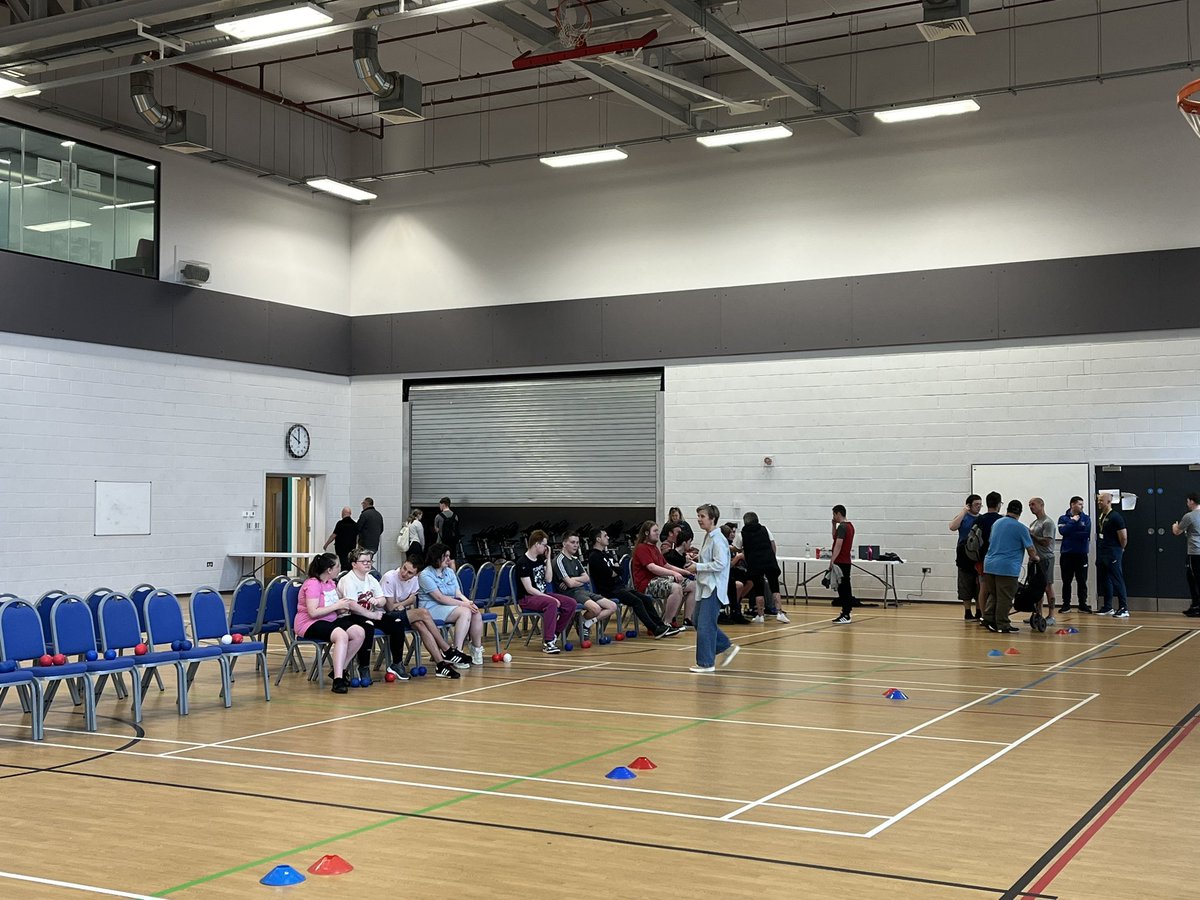AyrshireColl's tweet photo. We are delighted to welcome students and guests to the Ayrshire College Community Sports Hub ASN Boccia Festival!
The purpose of this event is to promote and improve wellbeing for all participants. There is such a great atmosphere already. 👏
#PassingPositivity
#bepositive https://t.co/bYkWcWdF56