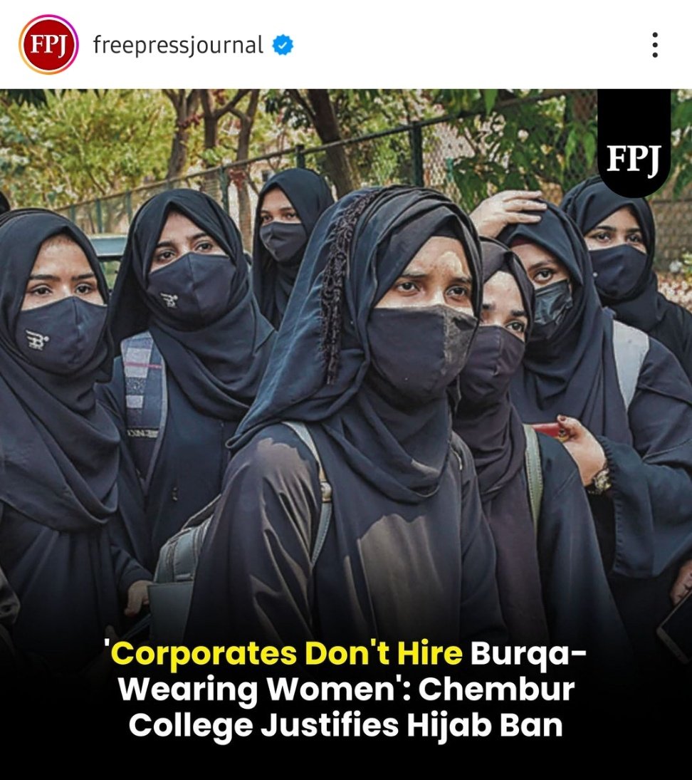 The management of Acharya Marathe College in Chembur has defended barring hijab and burqa on campus, claiming that the diktat is aimed at improving campus placements and instilling 'etiquette' among students

College has forget about Freedom of Religion even in corporate world