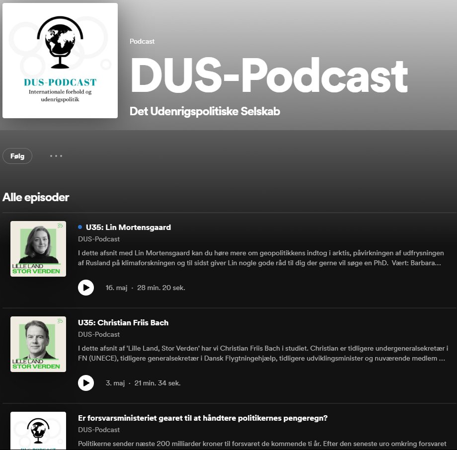 Hvis du mangler en podcast til Pinsen, kan du lytte med her lnkd.in/dx2-gbBs, hvor jeg taler med @DUS_U35s Barbara Warnøe og Julius Bilgrav om Arktis, klimaforandringer & sikkerhedspolitik. Vi når også omkring et par 'nice to know' for dem, der søger en PhD. @Udenrigs_DK