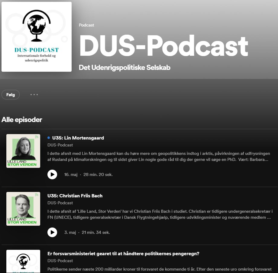 Lin Alexandra Mortensgaard (@linmortensgaard) on Twitter photo Hvis du mangler en podcast til Pinsen, kan du lytte med her lnkd.in/dx2-gbBs, hvor jeg taler med @DUS_U35s Barbara Warnøe og Julius Bilgrav om Arktis, klimaforandringer & sikkerhedspolitik. Vi når også omkring et par 'nice to know' for dem, der søger en PhD. <a href="/Udenrigs_DK/">Det Udenrigspolitiske Selskab</a> Hvis du mangler en podcast til Pinsen, kan du lytte med her lnkd.in/dx2-gbBs, hvor jeg taler med @DUS_U35s Barbara Warnøe og Julius Bilgrav om Arktis, klimaforandringer & sikkerhedspolitik. Vi når også omkring et par 'nice to know' for dem, der søger en PhD. <a href="/Udenrigs_DK/">Det Udenrigspolitiske Selskab</a>