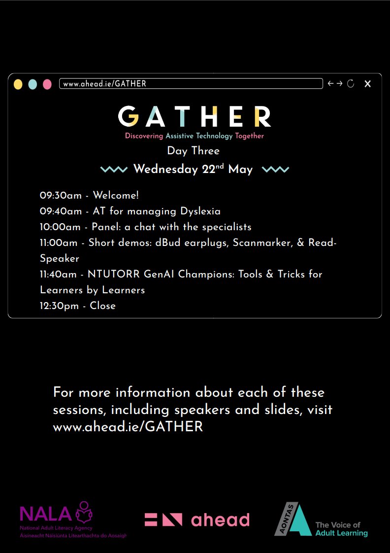 #GATHER2024 is just a few days away but it's not too late to register 👉bit.ly/3WHteHR Run in partnership with @nalaireland and @aheadireland, this is the THE event to learn all about innovative #AssistiveTechnology.