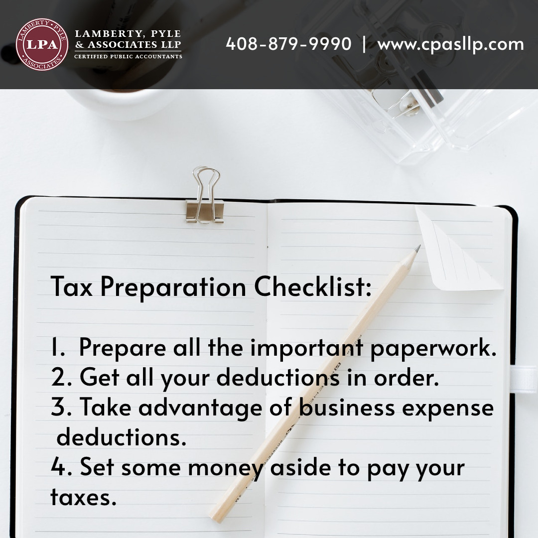 Tax Preparation Checklist: 

1. Prepare all the important paperwork.
2. Get all your deductions in order.
3. Take advantage of business expense deductions.
4. Set some money aside to pay your taxes.

Visit cpasllp.com to get the best tax advice! 

#taxseason #taxtime