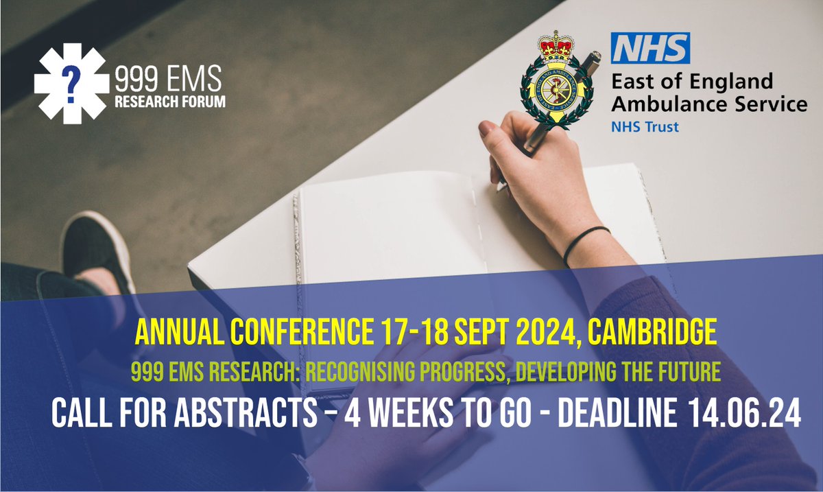 Just 1 month left to submit your #abstracts for the '999 EMS Research: recognising progress, developing the future' annual conference. Online form and guidance at: forms.office.com/Pages/Response… @EEAST_research @PRIMECentre